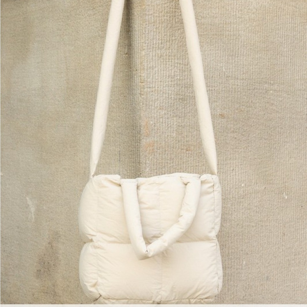 Jacie Puffer Crossbody Mini Tote Almond Quilted Nylon Shoulder Bag